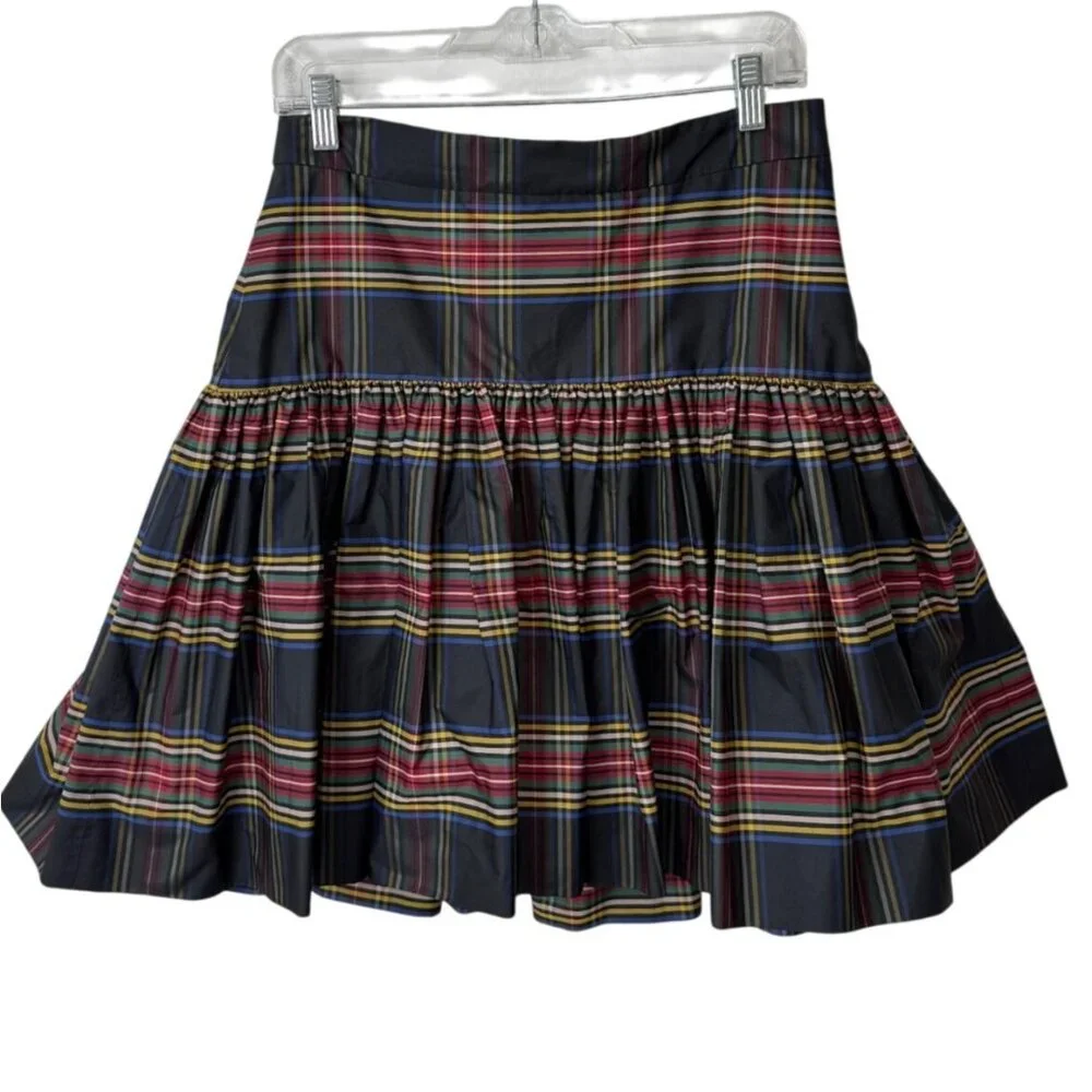 J. CREW Size 4 Stewart Plaid Drop Waist Taffeta Skirt Preppy Pleated Tartan - Picture 2 of 9
